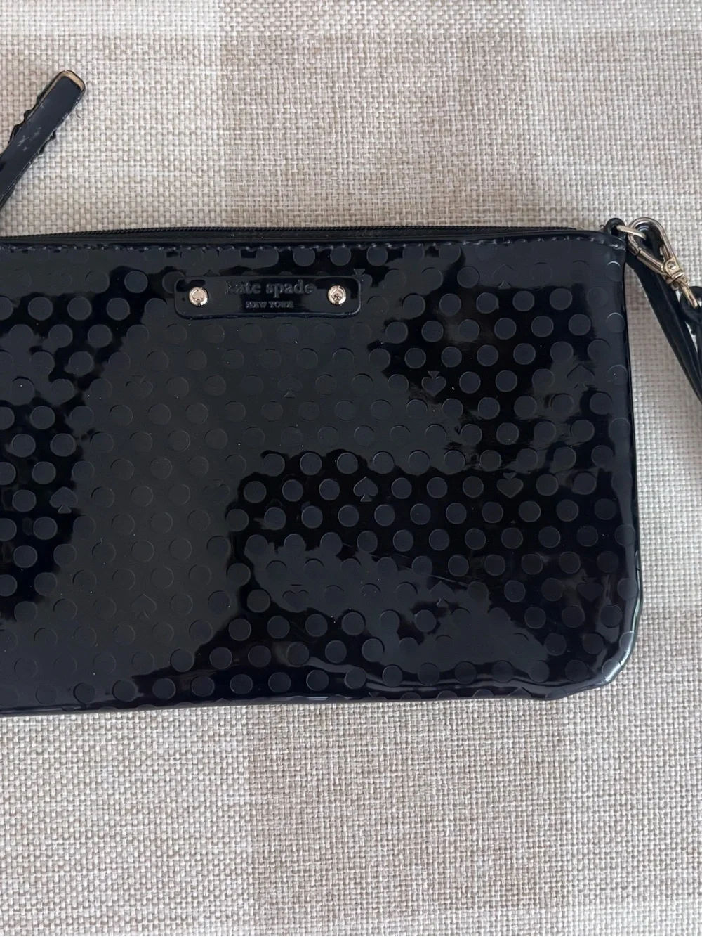 kate spade Black Patent Polka Dot Wristlet Clutch
